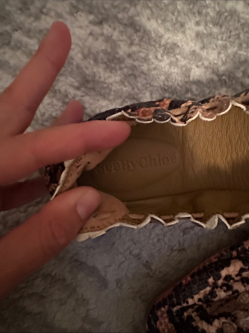 See By Chloe Snake-Print Scalloped Edge Ballet Flats - Tan & Black - Picture 3 of 3